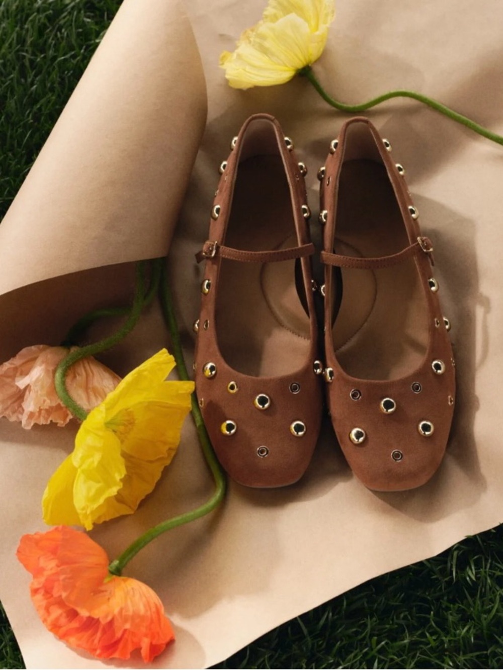 NWT Time and Tru Brown Cognac Studded Mary Jane Flat Faux suede - Picture 6 of 8